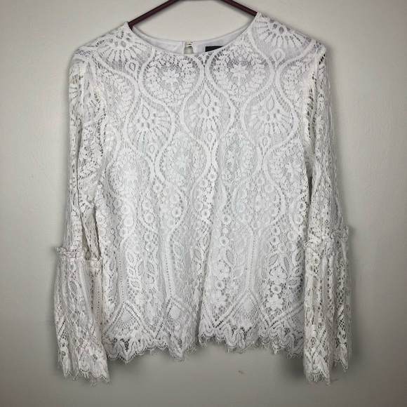 Worthington white lace Blouse with bell‎ sleeves L - Picture 2 of 15
